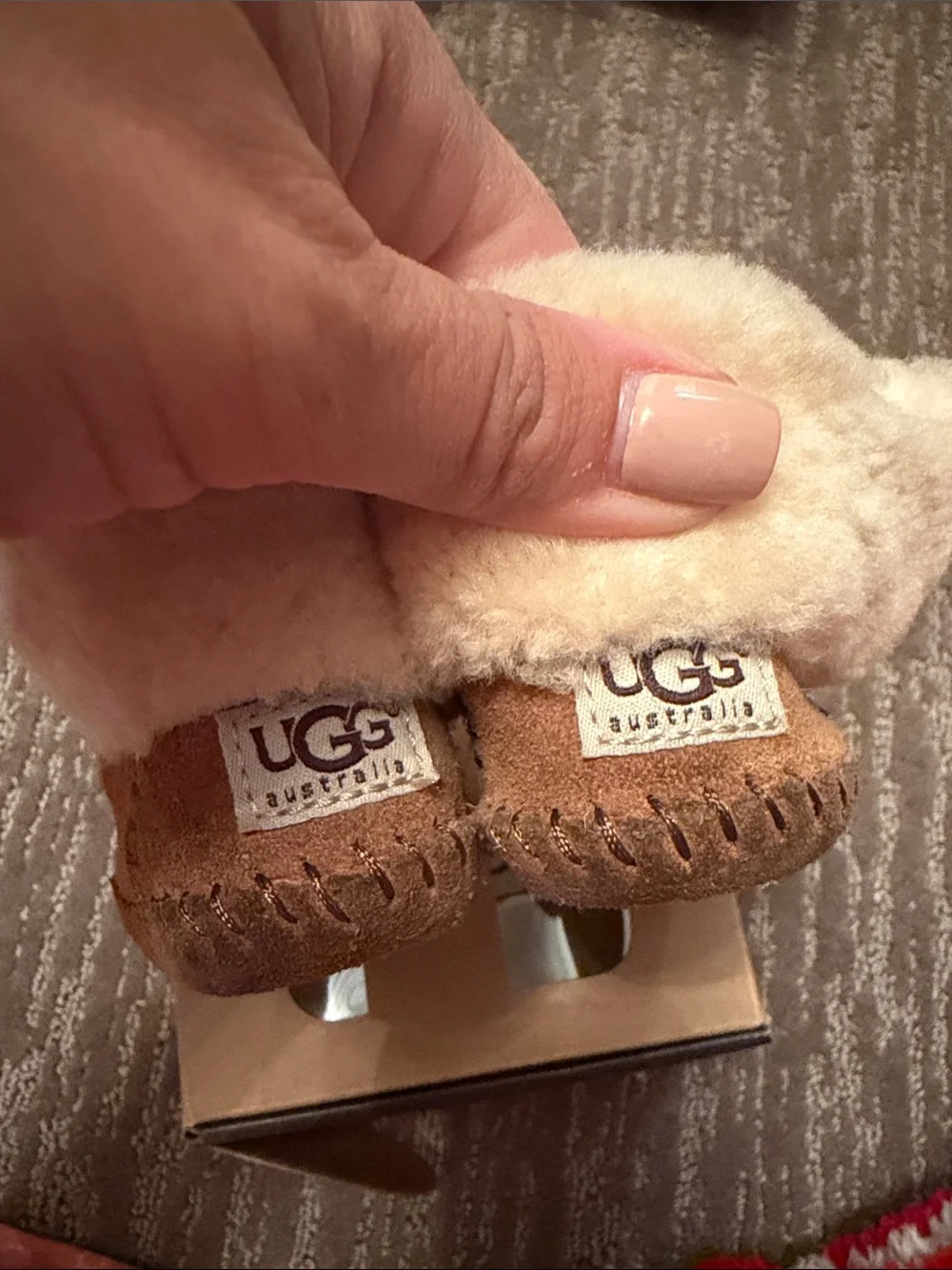 UGG Chestnut Suede Shearling Lined Kids Moccasins